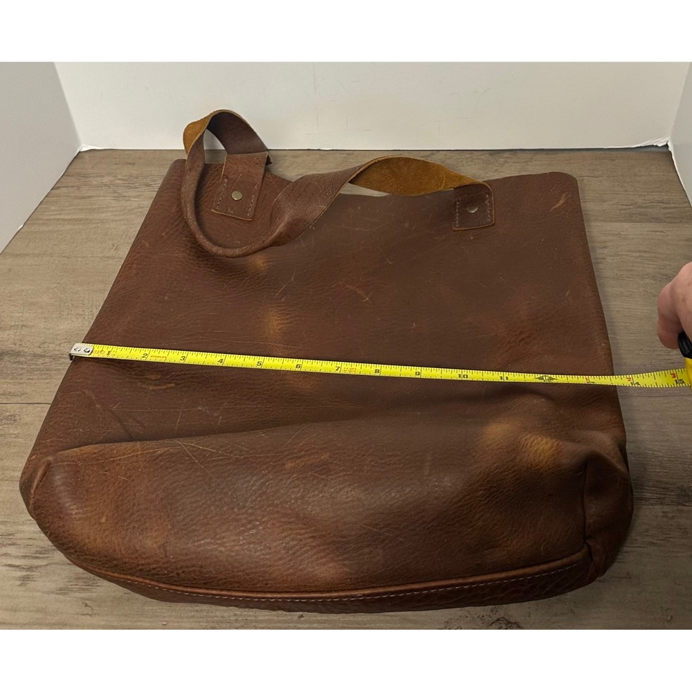 Tucker & Bloom Brown Distressed Bison Tote Bag Handmade - Picture 11 of 12